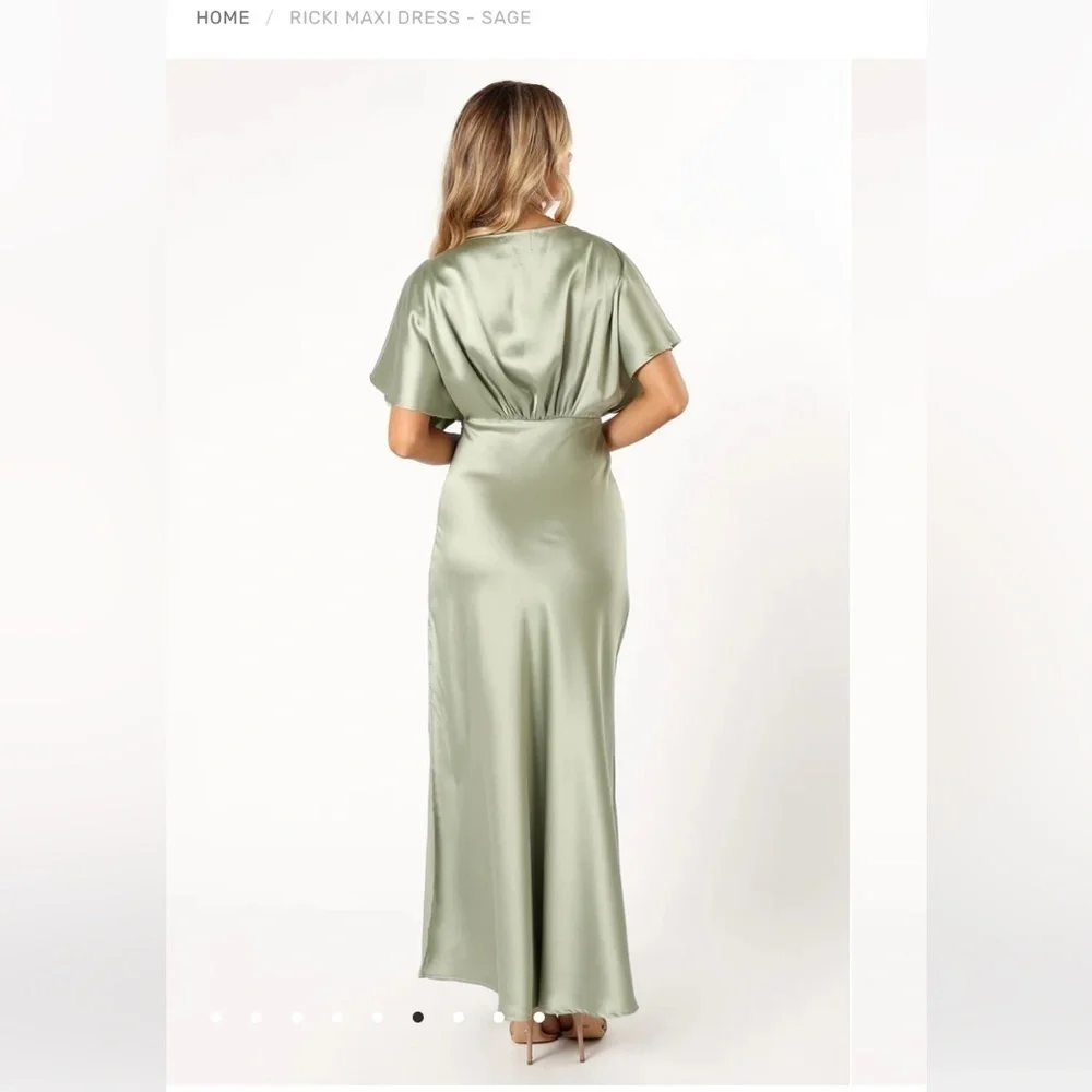 Petal and Pup NWT Ricki Satin Olive Green Maxi Dress Gown Size XS - Picture 4 of 14